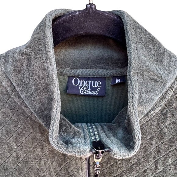 Onque Casual Vintage Womens Green Quilted Front Velour High Collar Zip Jacket M - Picture 4 of 9